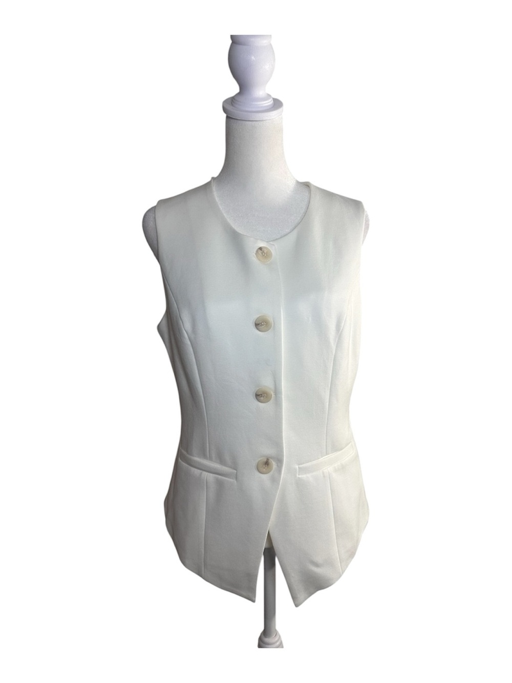 OGL White Sleeveless Button Front Vest Top S Minimalist Coastal Chic Soft Girl
